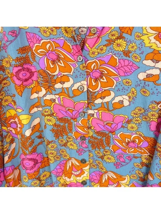 Natural Life Twiggy Vibrant Floral Button-Up Tunic Shirt Dress Pink & Mustard - Picture 12 of 14